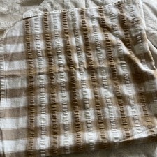 60s 70s Seersucker Tablecloth yellow White brown  square VW camping barge craft 