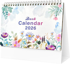2026 Desk Calendar UK Standing Flip Desktop Calendar January–December Wire Bound