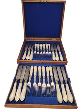 Antique Silver Plate Cutlery Set with Mother of Pearl Handles