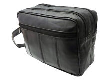 Mens Large Soft Genuine Leather Toiletry Travel Wash Bag Travel Kit Overnight