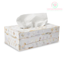 Tissue Box Holder Mother Of Pearl Handcrafted Floral Wooden Designs Luxury White
