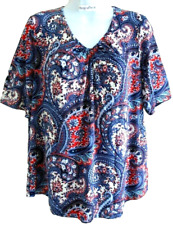 Kim & Co  Paisley Print  Venechia Short Sleeve Top- Blue multi- L/G-14