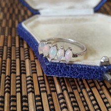 925 Sterling Silver Ring, Genuine Opals Ring, Size Q.5 US 8.25, Multicolour