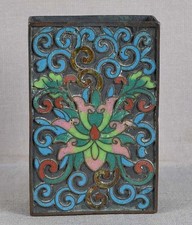 19c Chinese cloisonne MATCH BOX HOLDER lotus