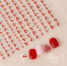 Dainty Red Cherry Nail Art Stickers - Fruit-Themed 2D Design (047), 1 Sheet