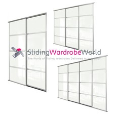 SpacePro SILVER Framed ARCTIC WHITE GLASS Sliding Door & track Kit - All sizes