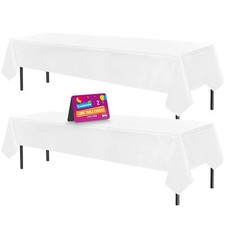 2pk White Plastic Rectangular Table Cloth Covers | Wipe Clean Party Tablecloths