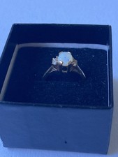 Vintage 1988 Gold Opal Cubic Zirconia Ring Size M In Good Condition