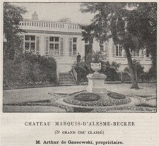 MÉDOC. MARGAUX. Chateau Marquis d'Alesme-Becker. 3e Grand Cru Classé. SMALL 1908