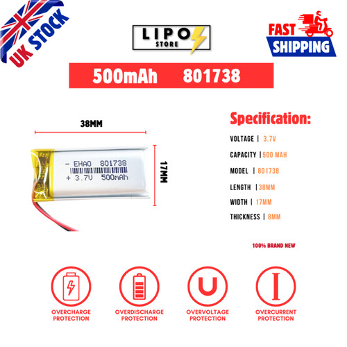 801738 500mah lipo - ⚡,
