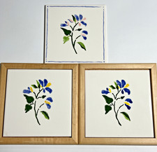 3 INCEPA Ceramic Pottery Tiles Brazil Floral Design 2 Matching FRAMES Home Decor