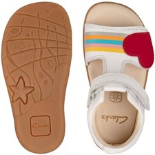 Clarks Toddler Girls ZORA RAIN White Leather Sandals F/G Fitting
