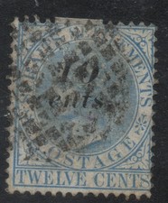 Straits Setts  1880 10cs opt on 12cs blue SG 45a fine used, cat £9+