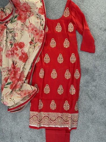 Indian suit red floral - suit, xs