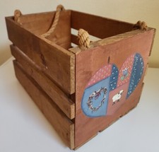 Decorative Wood Basket Storage Farmhouse Welcome Heart Sheep Handpainted Crate
