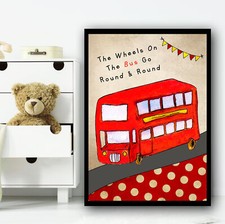 London Wheels On The Bus Nursery Rhyme Children's Nursery Bedroom Wall Art Print