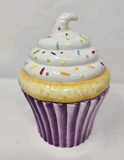 David's Cookies Cupcake Cookie Jar Frosted Sprinkles Purple Wrapper