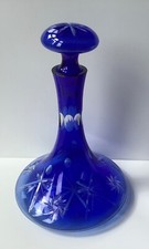 Bohemian Crystal Blue Ships Decanter