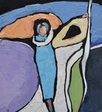 Quirky Leon Davies Original Oil Painting Abstract Cornish Art Falmouth Artist