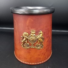 vintage military crest leather with ceramic insert tankard mug made in England