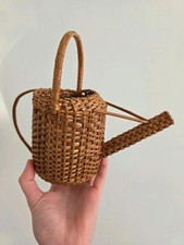 Vintage | Woven Rattan Watering Can Planter | Rustic Home Decor