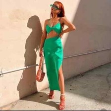 ZARA GREEN SATIN EFFECT CUT