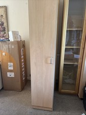 Light Wood Effect Single 1 door Slim Wardrobe On Coasters In Good Used Condition
