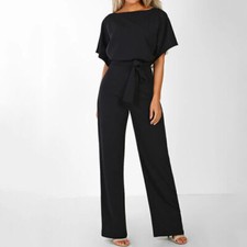UK Womens Short Sleeve Jumpsuit Ladies Casual Boho Wide Leg Pant Rompe Playsuit