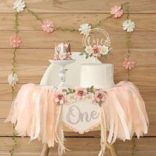Wildflower 1st High Chair Banner Birthday Party Decorations for Girl Light Pi...