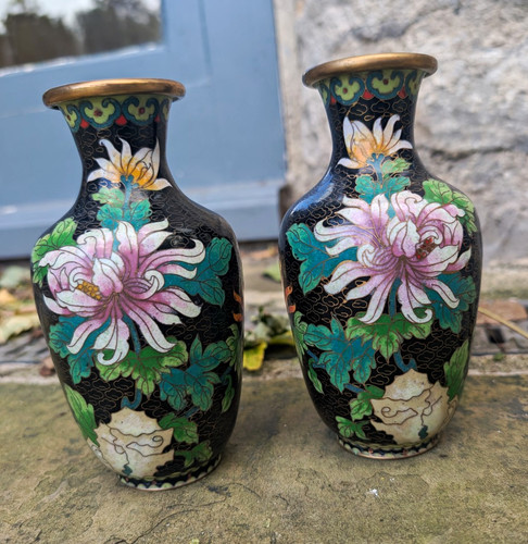 Pair chinese cloisonné - pair,