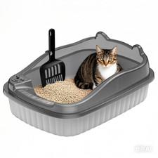 Open Grey Cat Litter Tray High