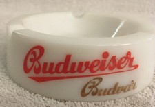 Budweiser Budvar Czech Republic Ashtray White Milk Glass Vintage