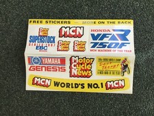 VINTAGE STICKERS/DECALS, 1987, HONDA  VFR 750F, YAMAHA GENESIS, MOTOR CYCLE NEWS