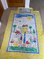 RARE 1980S BHS Childrens Duvet Set Single Cover Pillowcase Hand Drawn Boy Girl