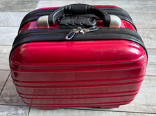 Red Hard Bodied Vanity Travel Beauty Case Locks Strap Carry Handle Pockets MUA