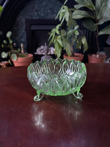 Vintage green glass - , footed