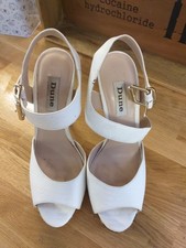 DUNE  White & Leopard Print Platform ankle strap  5.5" Heel Court Shoes UK 5
