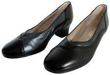 ELMDALE SIZE 3 36 WOMENS BLACK BLUE LEATHER SLIP ON COURT SHOES PUMPS MID HEELS