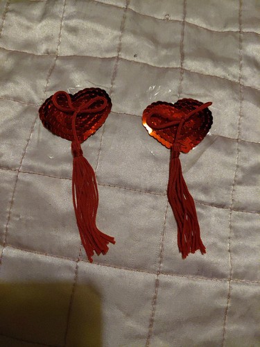 Red sequin heart - red, tassel