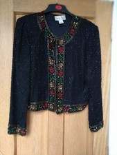 Fabulous Beaded Evening Jacket 100% Silk Shell Designed By New York Laurence K
