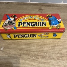 1980s Penguin Vintage Biscuit Tin Pencil Case Good Condition