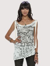 PSYLO Playa Long Tank Top Off White Grey Sz 1-2 S/M 8 10 Alt Rave Psy Festival