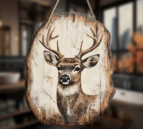 Flat wooden deer - wooden, head