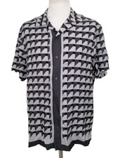 Autograph Men's Shirt Size L Grey Mix Geo Print Cuban Collar S/Sleeve New F1