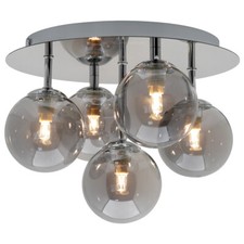 Round Chrome Ceiling Light 5 Smoked Grey Glass Globe Shades H3106 With G9 LED 5w