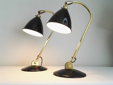 Bestlite. Rare pair of brass BL2 lamps. Black 1940s/50s Modernist.