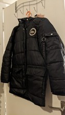 Girls HYPE Black Winter Coat Jacket With Furry Hood Age 9-10 