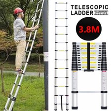 12.5FT Multi Purpose Telescopic Extension Ladder Heavy Duty Aluminum Step Ladder