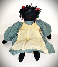 Vintage 1940 Black Rag Doll Handmade Cloth Yarn Hair 14" Historical Significance