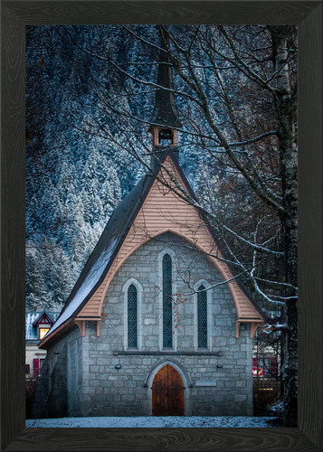 Stone chapel winter framed - stone, in